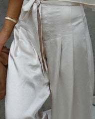 Paula Satin High Waisted Front Tie Pants - Champagne
