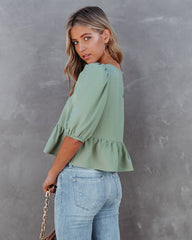 Paxie Peplum Crop Blouse - Olive