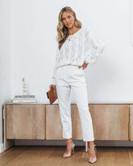 Paz Pocketed High Waisted Straight Leg Pants - White
