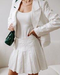 Peace Of Mind Pleated Embossed Mini Skirt - White - SALE