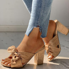 Peep Toe Bowknot Design Chunky Heeled Sandals
