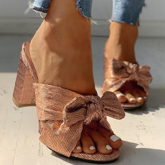 Peep Toe Bowknot Design Chunky Heeled Sandals