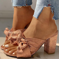 Peep Toe Bowknot Design Chunky Heeled Sandals