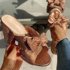 Peep Toe Bowknot Design Chunky Heeled Sandals
