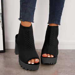 Peep Toe Chunky Platform High Heels Slip-on Sandals