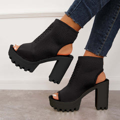 Peep Toe Chunky Platform High Heels Slip-on Sandals