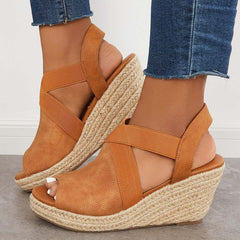 Peep Toe Platform Espadrille Wedges Ankle Strap Sandals