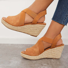 Peep Toe Platform Espadrille Wedges Ankle Strap Sandals