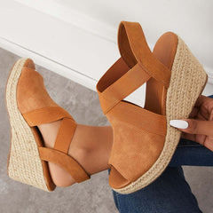 Peep Toe Platform Espadrille Wedges Ankle Strap Sandals
