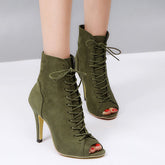 Peep Toe Stiletto High Heel Ankle Boots Lace Up Booties
