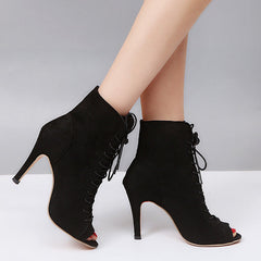 Peep Toe Stiletto High Heel Ankle Boots Lace Up Booties
