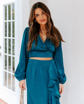 Penthouse Satin Crop Drape Blouse