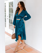 Penthouse Satin Ruffle Midi Skirt