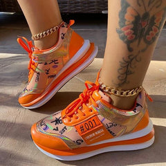 Personalized Graffiti Stitching Orange Sneakers