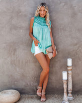 Phara Sleeveless Crochet Lace Top - Dusty Teal