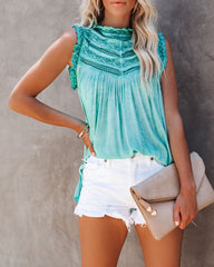Phara Sleeveless Crochet Lace Top - Dusty Teal