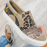 Pieced Raw Edge Animal Print Canvas Slip-On Flats