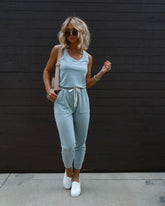 Placerville Pocketed Drawstring Jumpsuit - Dusty Blue