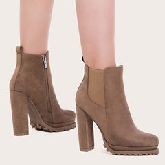 Platform Chelsea Ankle Boots Side Zipper Chunky High Heel Booties