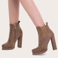 Platform Chelsea Ankle Boots Side Zipper Chunky High Heel Booties