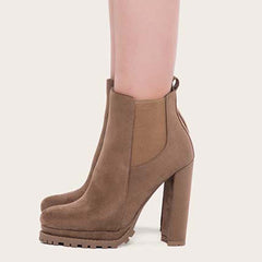 Platform Chelsea Ankle Boots Side Zipper Chunky High Heel Booties