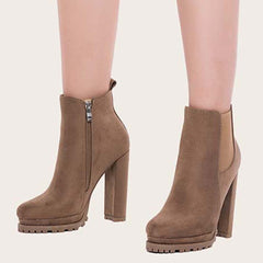 Platform Chelsea Ankle Boots Side Zipper Chunky High Heel Booties