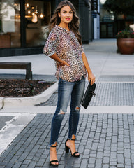 Play It Cool Leopard Button Down Ruffle Blouse