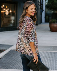 Play It Cool Leopard Button Down Ruffle Blouse
