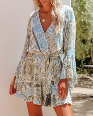 Playful Palms Flutter Sleeve Pocketed Romper