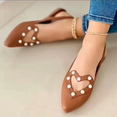 Pointed Toe Heart Cutout Beaded Flat Sandals