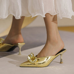 Pointed Toe Metal Chain Pumps Slides
