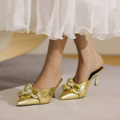 Pointed Toe Metal Chain Pumps Slides