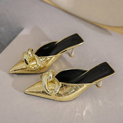 Pointed Toe Metal Chain Pumps Slides