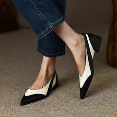 Pointed Toe Pu Colorblock Low Heels