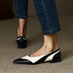 Pointed Toe Pu Colorblock Low Heels