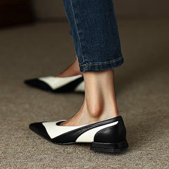 Pointed Toe Pu Colorblock Low Heels