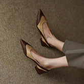 Pointed Toe Pu Colorblock Low Heels