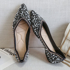 Pointed Toe Rhinestone Pearl Decor Flats