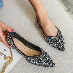 Pointed Toe Rhinestone Pearl Decor Flats