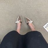 Pointed Toe Suede Rhinestone Buckle Mary Jane Shoes