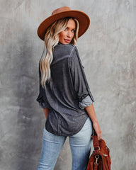 Pomona Button Down Knit Top - Dusty Charcoal