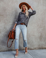 Pomona Button Down Knit Top - Dusty Charcoal