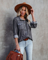 Pomona Button Down Knit Top - Dusty Charcoal