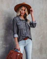 Pomona Button Down Knit Top - Dusty Charcoal