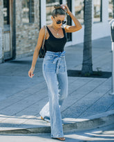 Poppy High Rise Flare Tie Denim - Indigo