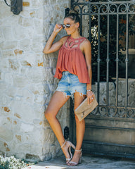 Prasonisi Caged Cotton Blend Tank - Brick