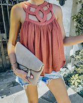 Prasonisi Caged Cotton Blend Tank - Brick