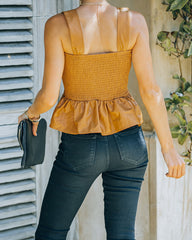 Pratt Faux Leather Crop Peplum Tank - Camel