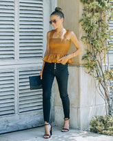 Pratt Faux Leather Crop Peplum Tank - Camel