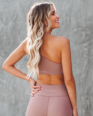 Press One Shoulder Ribbed Sports Bra - Latte